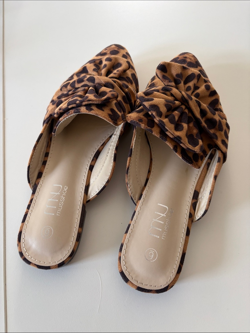 Musse&Cloud Leopard Bow Slide Mules - Brown/Black